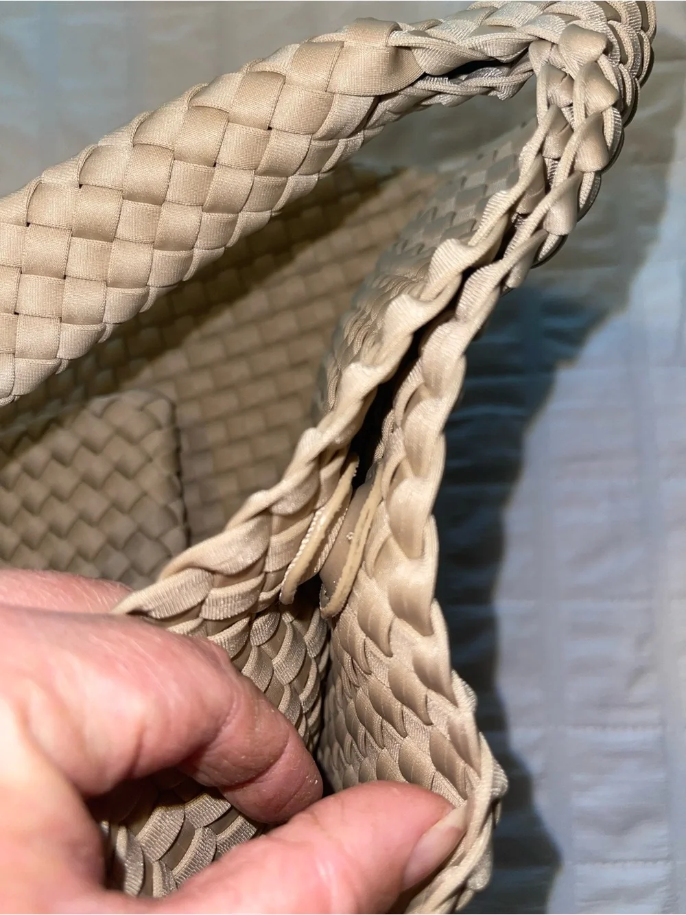 ah-dorned Beige Woven Hobo Bag with Pouch